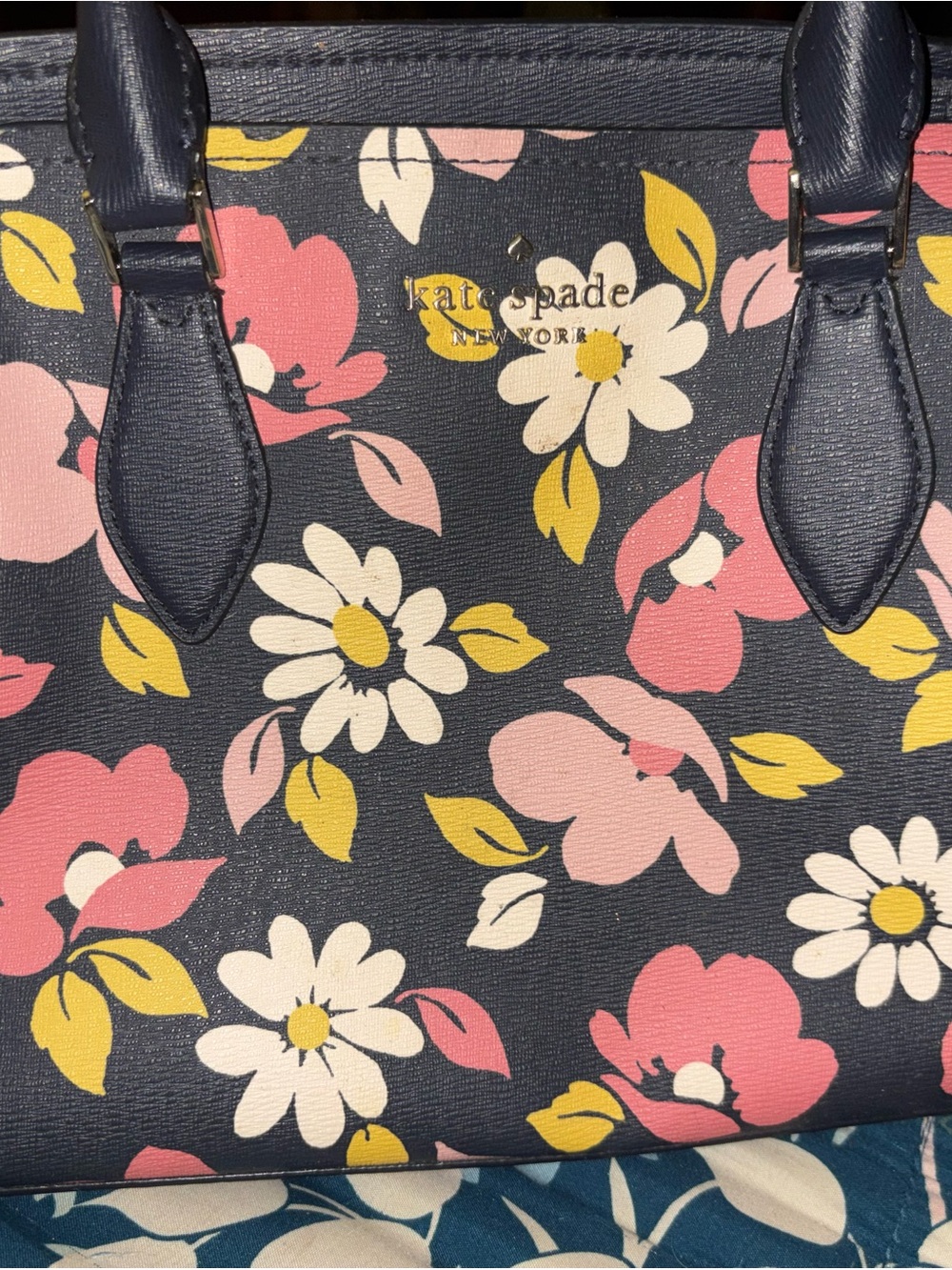 kate spade Navy Floral Tote with Pink, Yellow and White Flowers